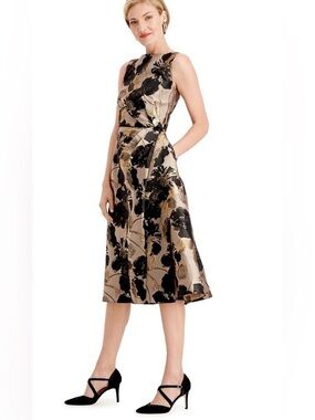 NEW Adrianna Papell Formal Dress 12 Jacquard Metallic Gold Wedding  Cocktail
